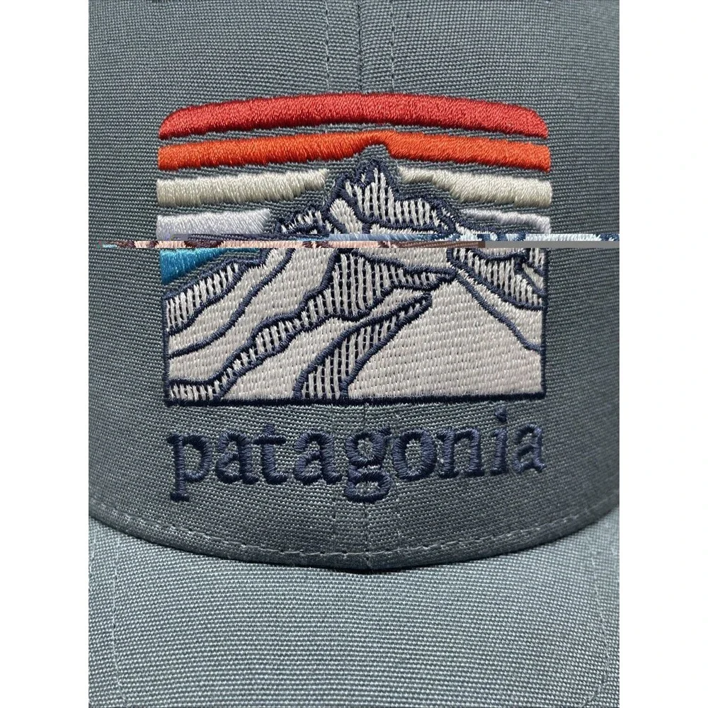 Patagonia Line Ridge Logo Lopro Trucker Hat Snapback Cap (Sleet Green/Blue)